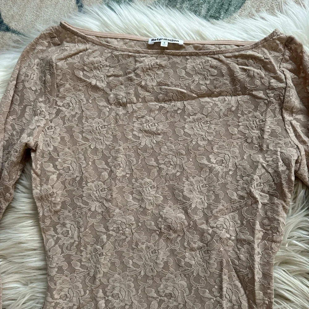 REFORMATION Adriano Lace Knit Top In Chai